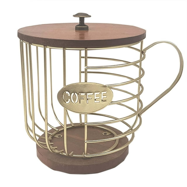 Grand Porte-Dosettes de Café Rétro avec Couvercle en Bois et Base pour Station de Café à Domicile