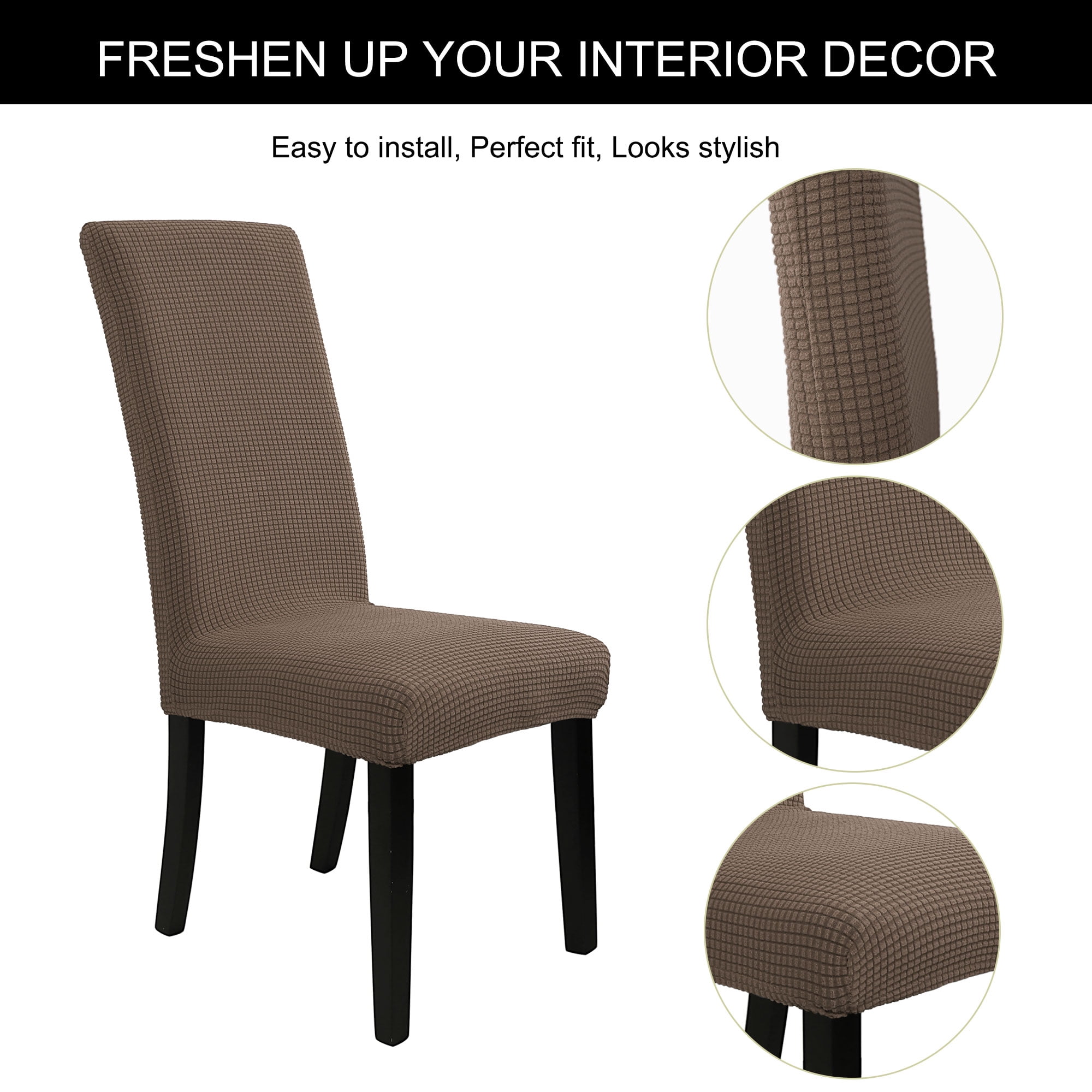 Unique Bargains Knit Spandex Seat Cover for Dining Chair Slipcovers Brown