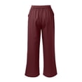 thumbnail image 4 of Rggeeun Women'S Pants Solid Color Elastic High Waist Wide Leg Ankle Length Soft Relaxed Fit With Adjustable Sashes Belt & Side Pockets For Summer Holiday Beach Kawaii Bottoms,,Xxl, 4 of 5