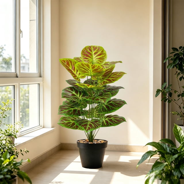 Plantas Artificiales en Maceta de Plástico Negro, Plantas Tropicales Verdes Falsas Realistas para Decoración de Hogar, Oficina, Escritorio, Sala de Estar, Cocina, 60 cm, 75 cm, 85 cm