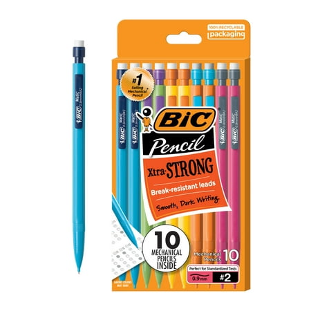 BIC Xtra-Strong Mechanical Lead Pencil, Colorful Barrel, Thick Point (0.9mm), 10 Count