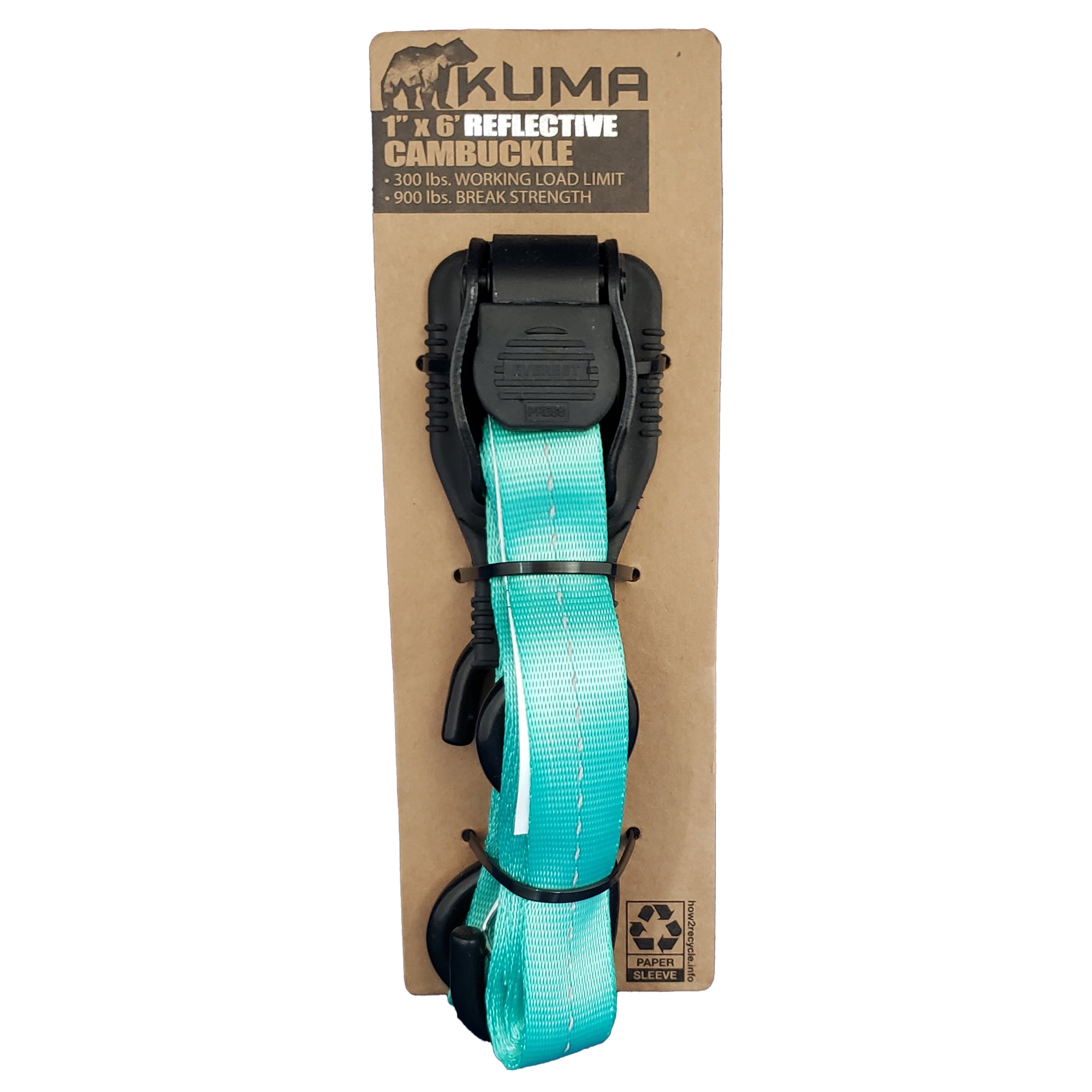Kuma 1"x6' 300 lb WLL Reflective Tie-Down Cambuckle Strap , with Safety S-Hooks 1-Pack