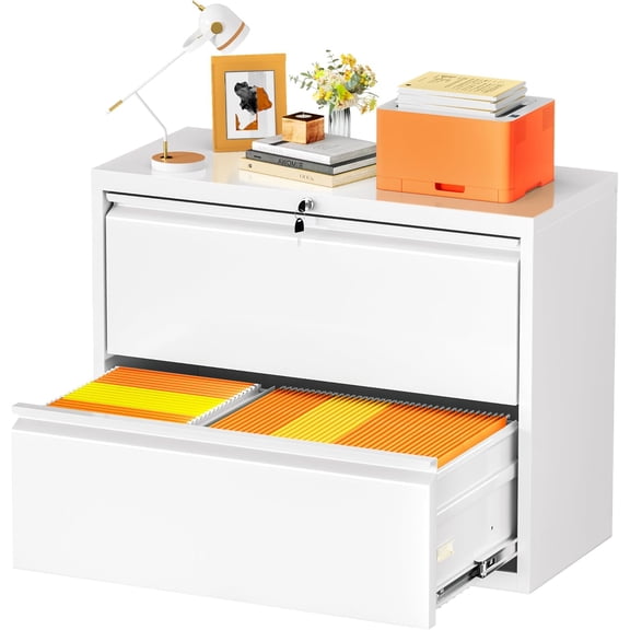 INTERGREAT White File Cabinet 2 Drawer, Metal Lateral Filing Cabinet with Lock, Office File Cabinets with Anti-tilt Mechanism for Letter/Legal/A4/F4, Easy Assemble