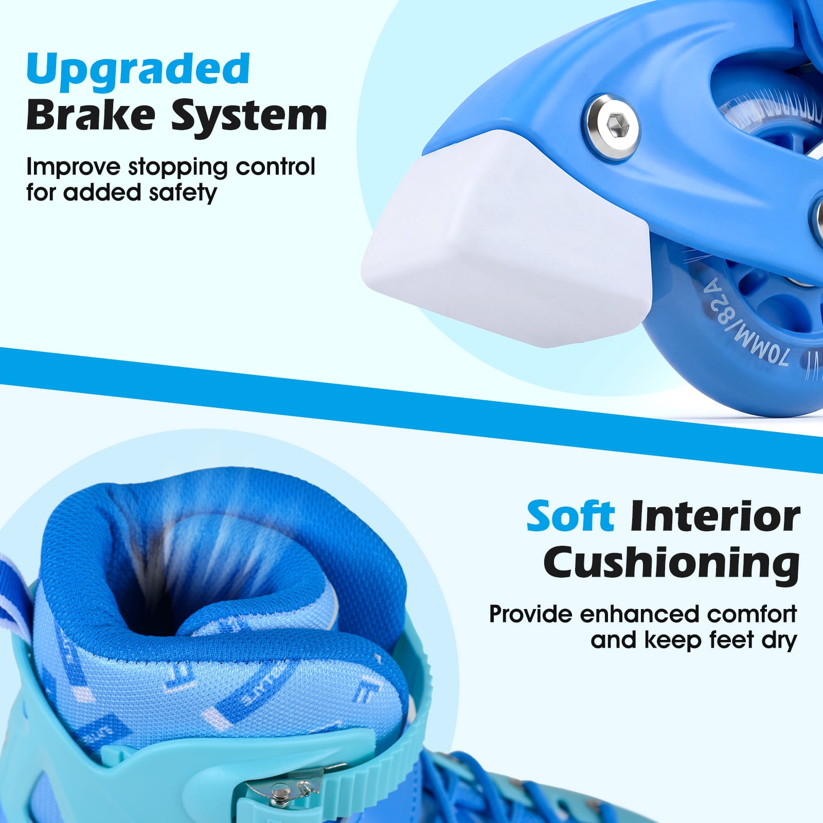 Babyjoy Kids Inline Skates, Adjustable Light-Up Roller Skates with Illuminating Wheels Blue