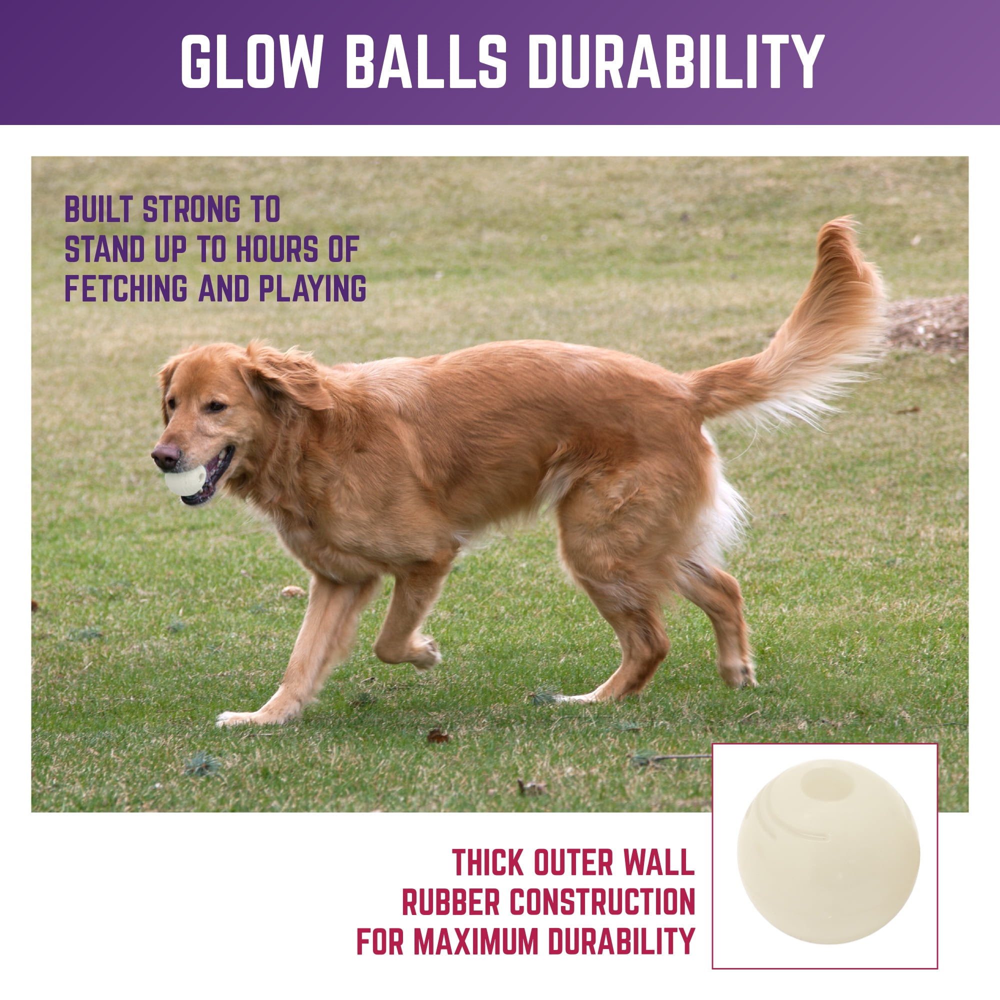 Chew King By Mammoth Dog Toy Glow in the Dark All-Natural Rubber Fetch Balls, Yellow, 2 Pack Set, 2.5", Medium