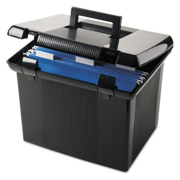 41742 Portable File Box, w/Folders, Handle,13-3/4-Inch x11-1/2-Inch x11-Inch,BK (PFX41742)