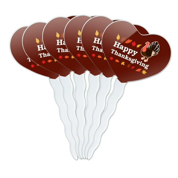 Happy Thanksgiving Turkey Heart Love Cupcake Picks Toppers Decoration Set of 6