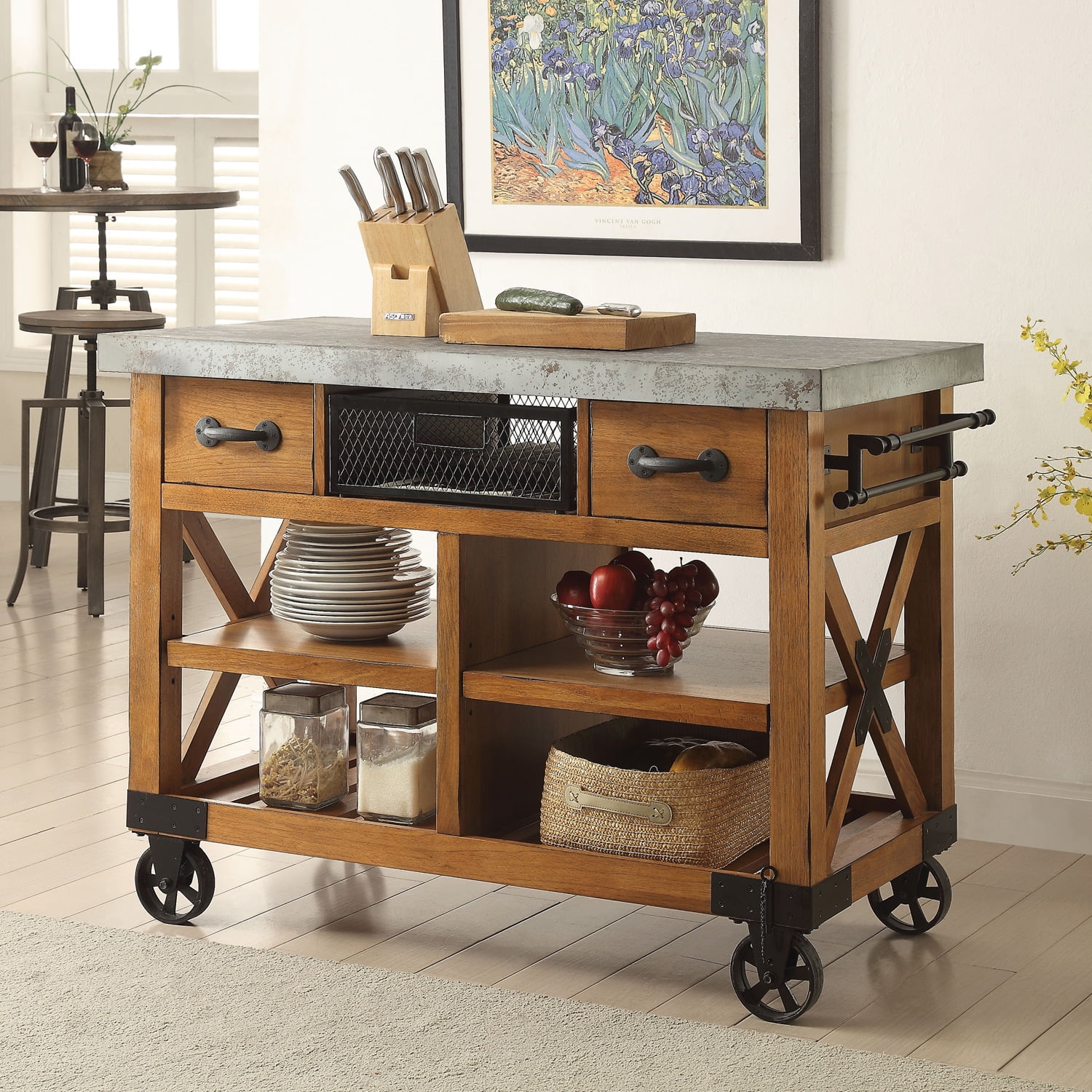 Kitchen Cart With Wheels,rolling Kitchen Island With Drawers And Shelves For Dining Storage
