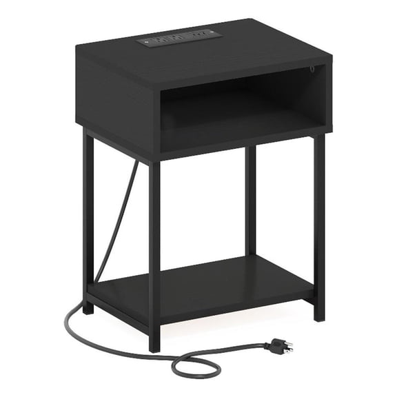Pemberly Row USB and Type-C Charging Port Open Storage Side Table Americano