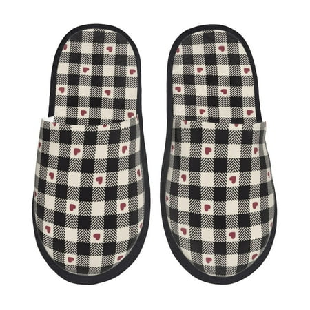 

Slippers for Women Black plaid heart Womens Slippers Fuzzy Winter House Shoes Soft Anti-Skid Slippers Indoor and Outdoor