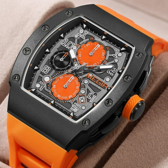MEGIR Fashion Steel Case Quartz Business Watch Men Luxury Sport Wristwatch Large Dial Chronograph