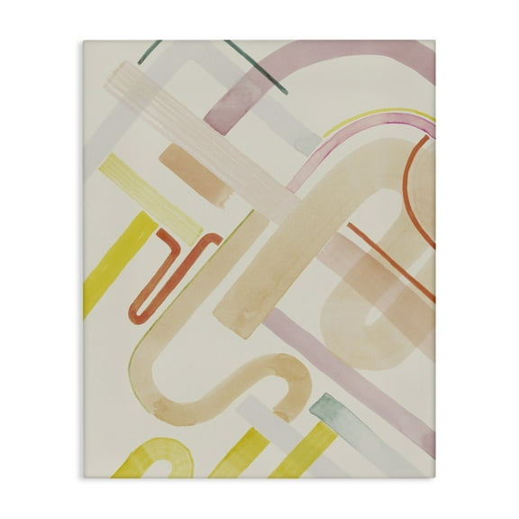 Stupell Industries Curved Forms Collage Abstract Painting Gallery Wrapped Canvas Art Print Wall Art, 16 x 20