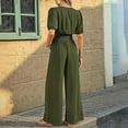 thumbnail image 4 of GILIGEGE Womens Jumpsuits Short Sleeve V Neck Dressy Casual Wide Leg Pants Romper 2025 Summer One Piece Outfits Loose Jumpsuits Rompers with Pockets Casual Wide Leg Pants Romper 2025 Summer Outfits, 4 of 5