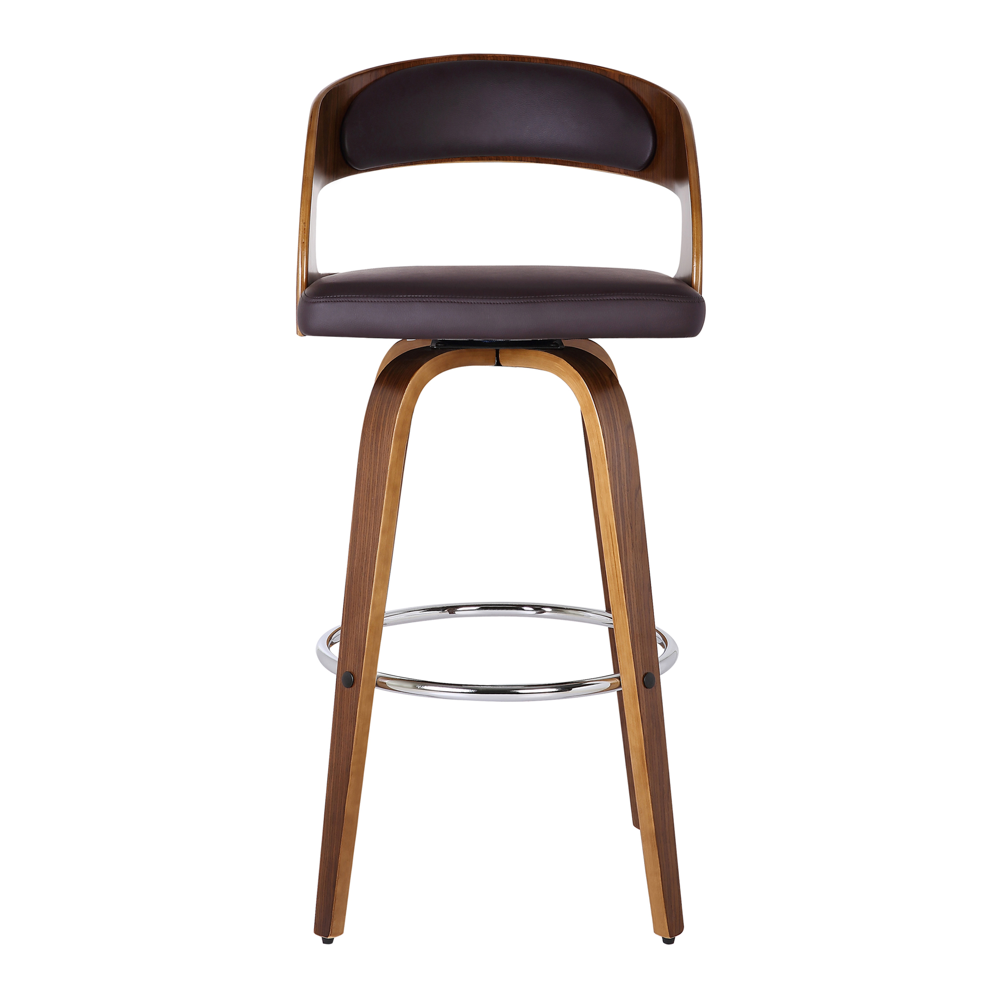 Shelly 30" Bar Height Swivel Brown Faux Leather and Walnut Wood Bar Stool - Set of 3