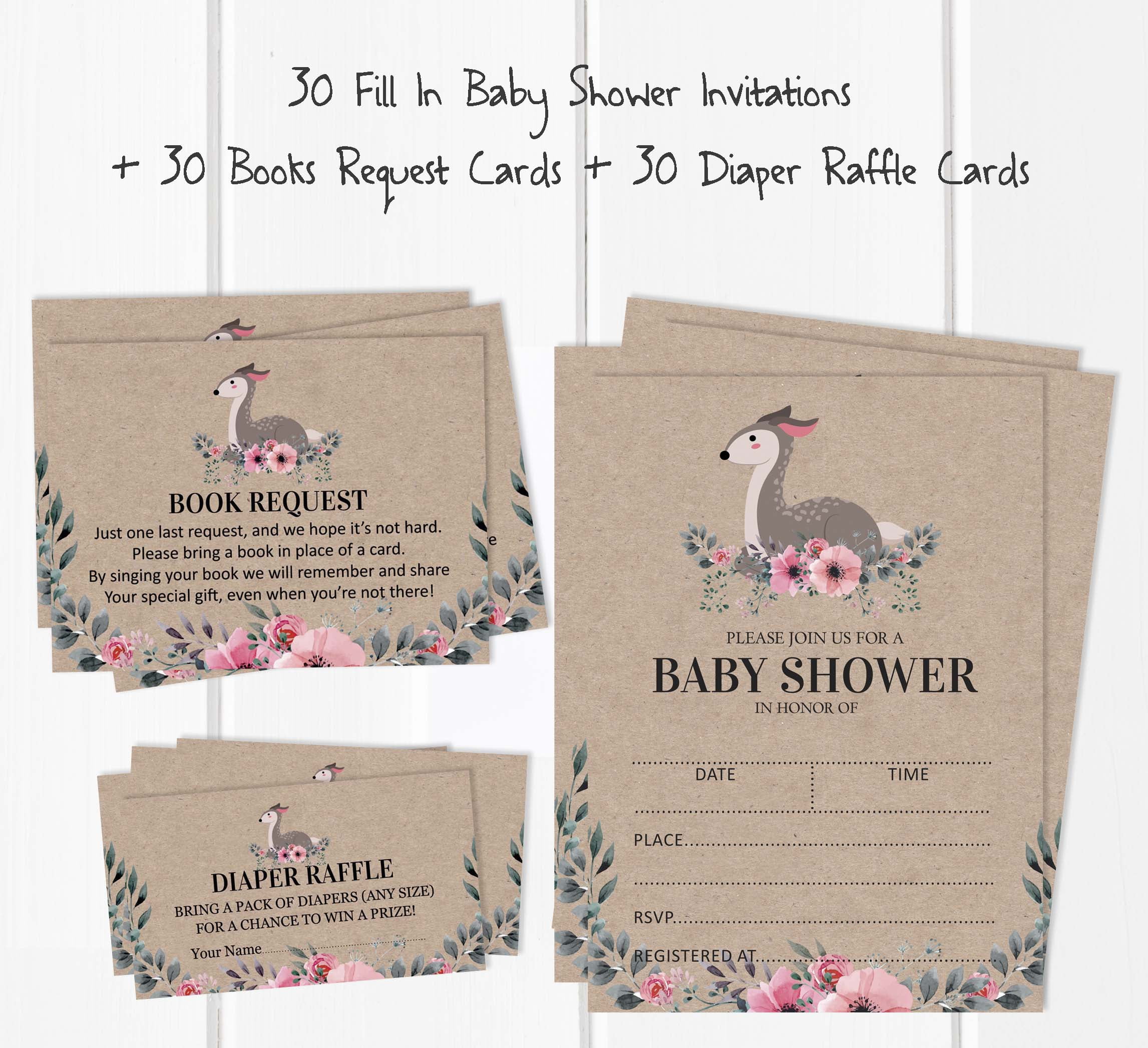 Inkdotpot Set Of 30Jungle Animals Rustic Baby Shower Invitations-Diaper Raffle Tickets And Baby Shower Book Request Cards Its a Boy Its a girl Invites