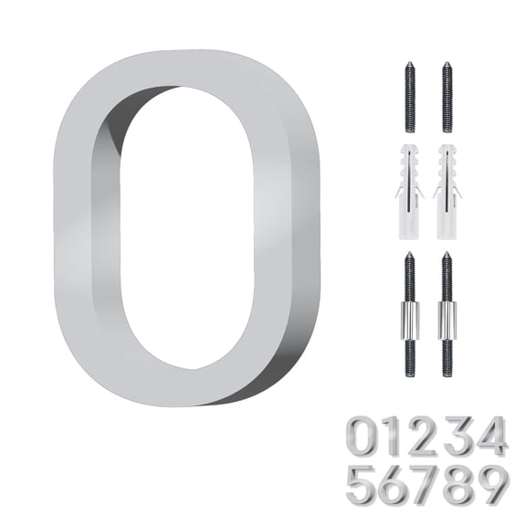 Adoorn 6 Inch Modern House Numbers, Weather-Resistant Address Numbers for House, Apartment, and Building, Aluminum, Number 0 - Silver