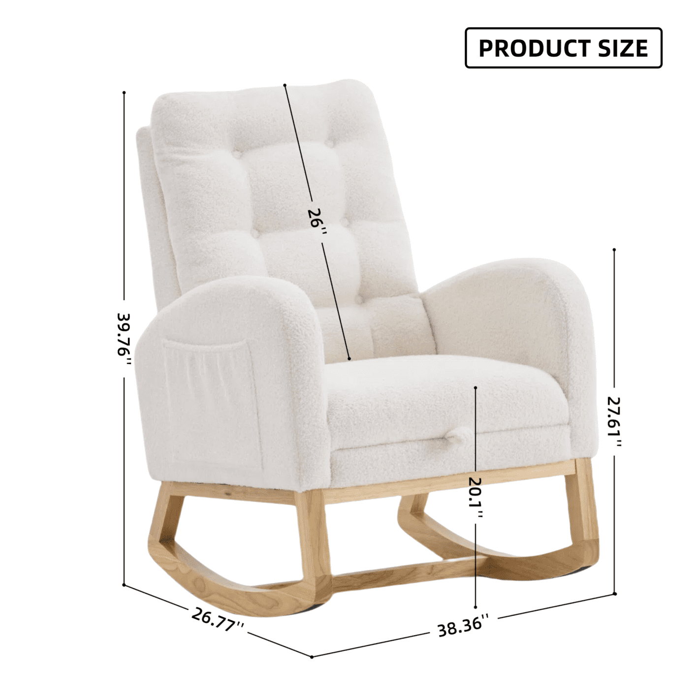 Nursery Rocking Chair with Footrest,Teddy Upholstered Rocking Chair with High Back and Side Pocket,Accent Armchair with Rubber Wood Legs for Living Room Bedroom,Beige+White,38.36"Wx26.77"Lx39.76"H
