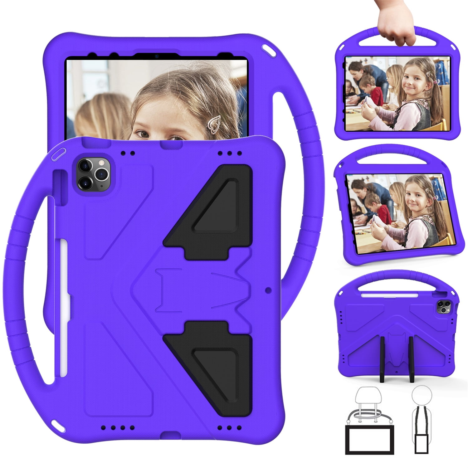 SaniMore Kids Case for iPad 10th Generation 2022, iPad 10.9" 2022 Case with Pencil Holder, Shock Proof Light Weight Convertible Handle Stand Kids Shell Case for Apple iPad 10 2022, Purple