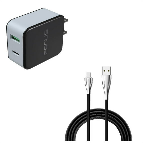 Type-C 10ft USB Cable w 36W Quick Home Charger P6V for Microsoft Lumia 950 - Motorola One, Moto Z4 Z3 Play Z2 Play Z Play Droid Force Droid X4 G7 Power Play G6 - Nokia 3.1, 7.1, 8, Plus