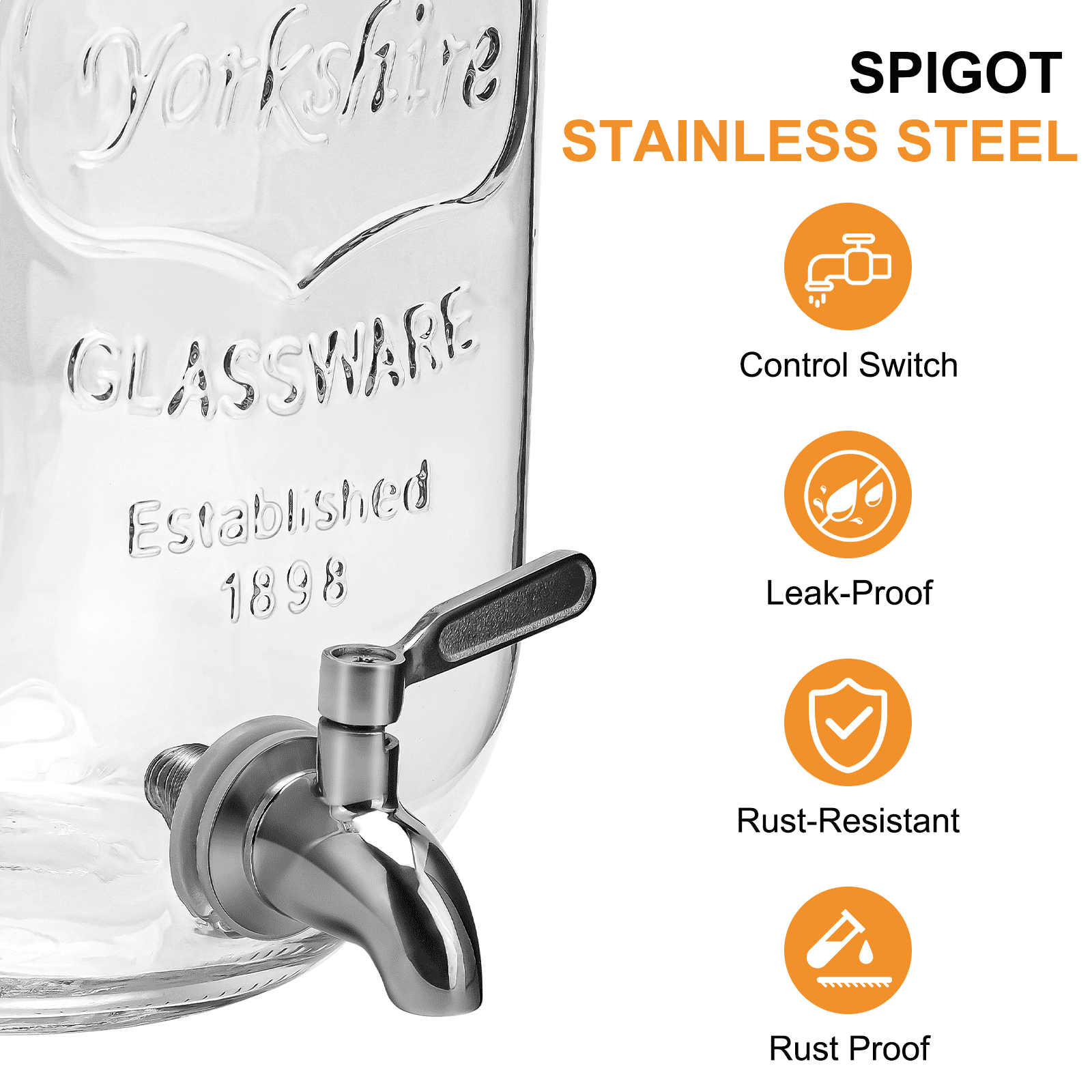 2 Gallon Glass Beverage Dispenser with Spigot，Drink Dispensers for Parties Sun Tea，Homemade Juice，Lemonade