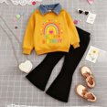 thumbnail image 2 of TOWED22 Toddler Baby Girl Clothes Fall Outfits Long Sleeve Sweatshirt Tops + Pants Set 2 Piece Outfits for Girls,Light Yellow,4-5 Y, 2 of 8