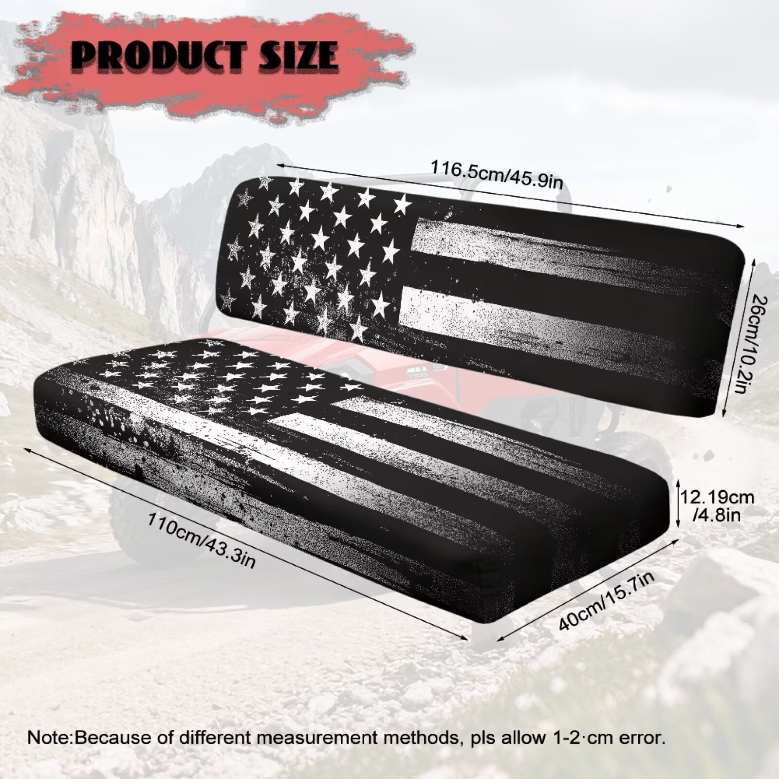 Uorisanigo UTV Seat Cover, Full Protection Seat Cover Fit for Mule 3000 3010 3020 4000 4010 2001-2024, Easy to Install & Clean Black and White American Flag Mule Padded Protector Cushion