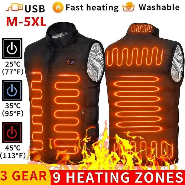 Gilet Chauffant Homme Femme Avec 9 Panneaux Chauffants noir m
