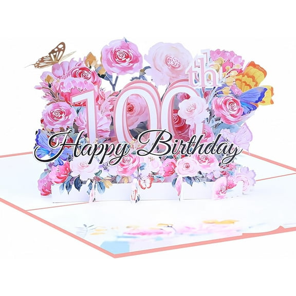 Happy 100th Birthday Card, 100th Birthday Cards for Women, 100th Birthday Gifts for Women, Happy Birthday Card, Pop Up Cards, Pop Up Cards Flowers for Women with Note.