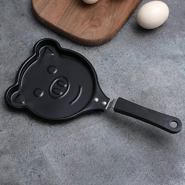 Cartoon Mini Egg Pancake Frying Pan Pancake Mold Non-Stick Cookware Saucepan Breakfast Maker Egg Frying Pan Omelette Pan(Pig) Black Pig