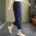 thumbnail image 4 of Outfmvch Cropped Linen Pants Women Cotton Linen Pants Boho Pants for Women 2026 Summer Beach Pant Outfits Capris Drawstring with Pockets Women High Waisted Wide Leg Women's Culottes Blue M-3XL, 4 of 7