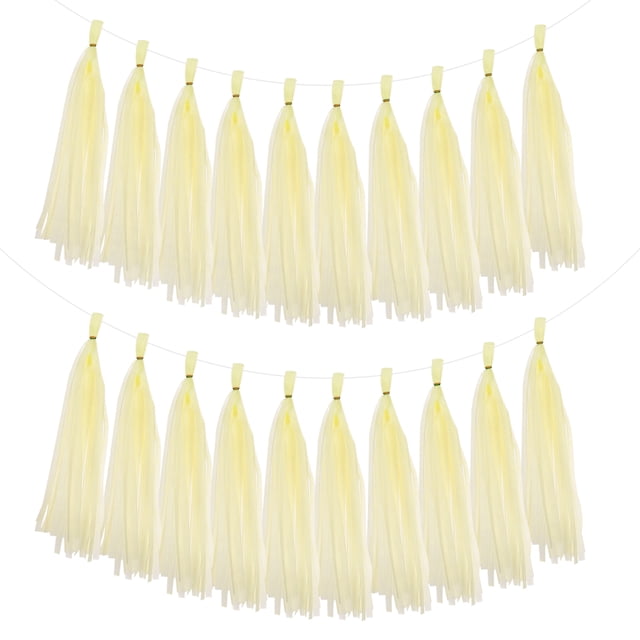 Uxcell 20Pcs Guirnalda de Borlas Blanca Crema 14.6 x 9.4" Bandera de Borlas de Papel de Tejido