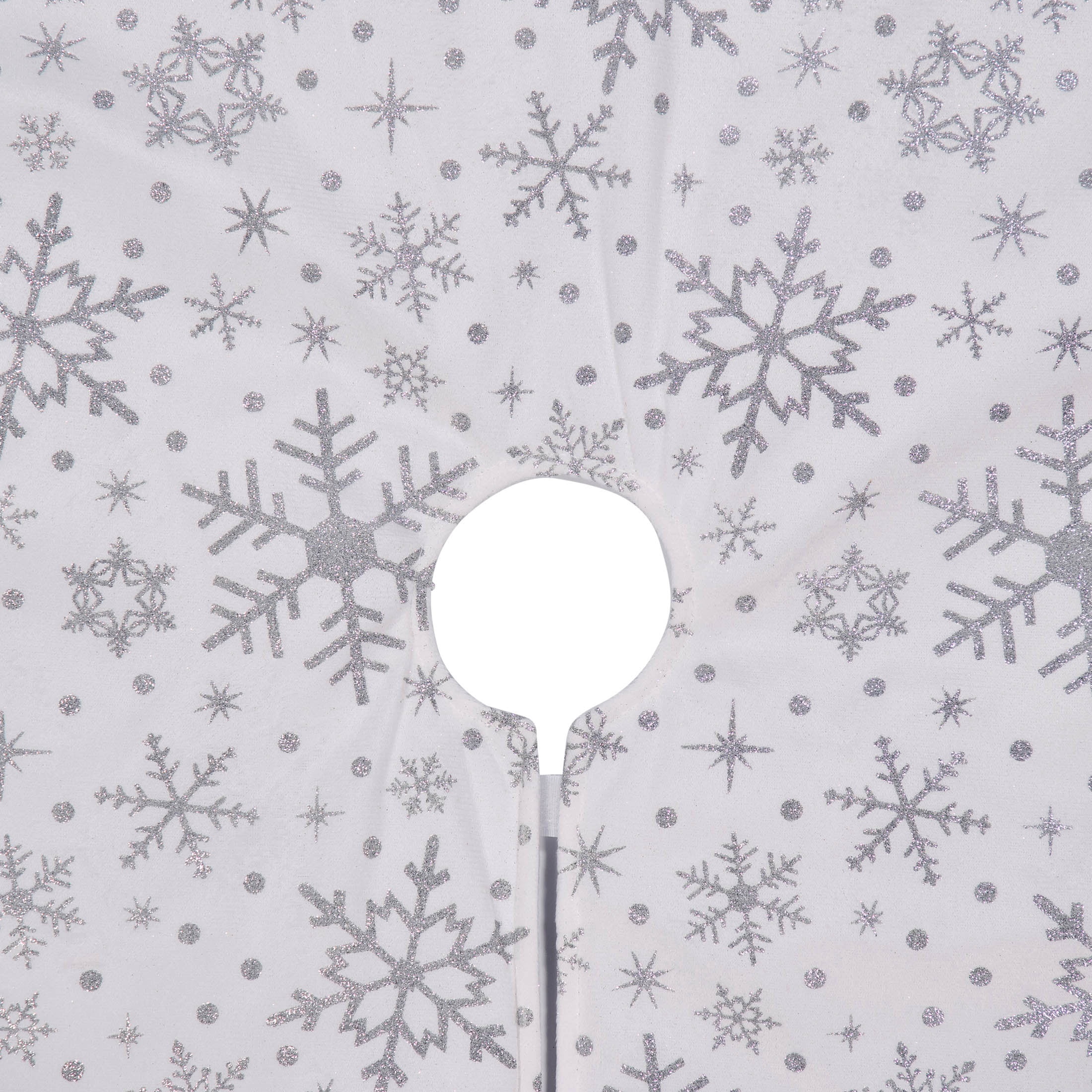 Velvet Glitter Snowflake Christmas Tree Skirt, White, 48", by Holiday Time