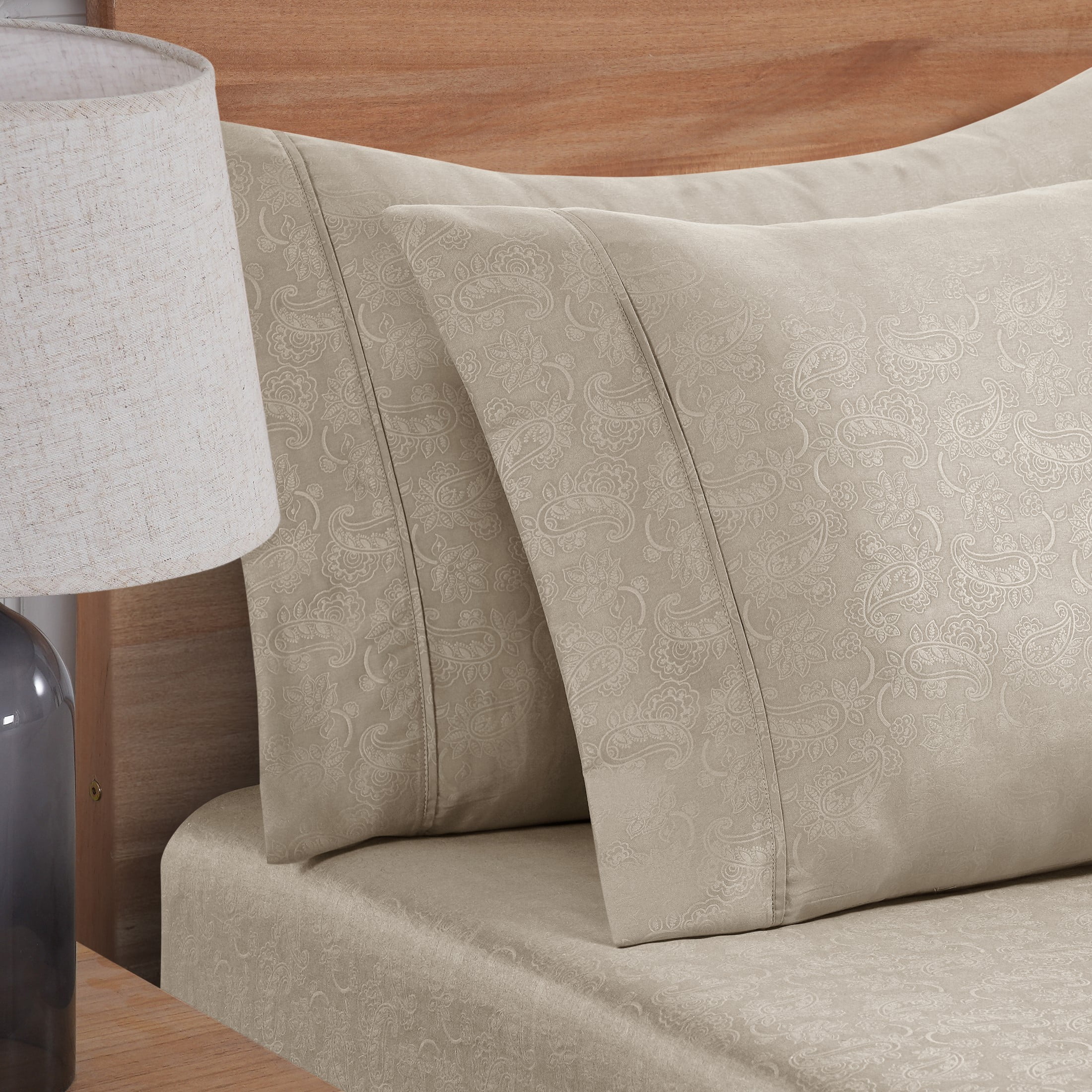 Mainstays Super Soft Brushed Microfiber Pillowcase Set, Washed Tan Paisley, King, 2 Piece
