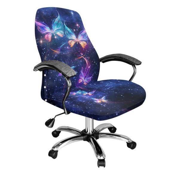 POLERO Elastic Cloth All-in-One Desk Rolling Office Chair Cover for Home Workspace, Anti Slip Washable High Back Chair Slipcover, Galaxy Butterfly Pattern