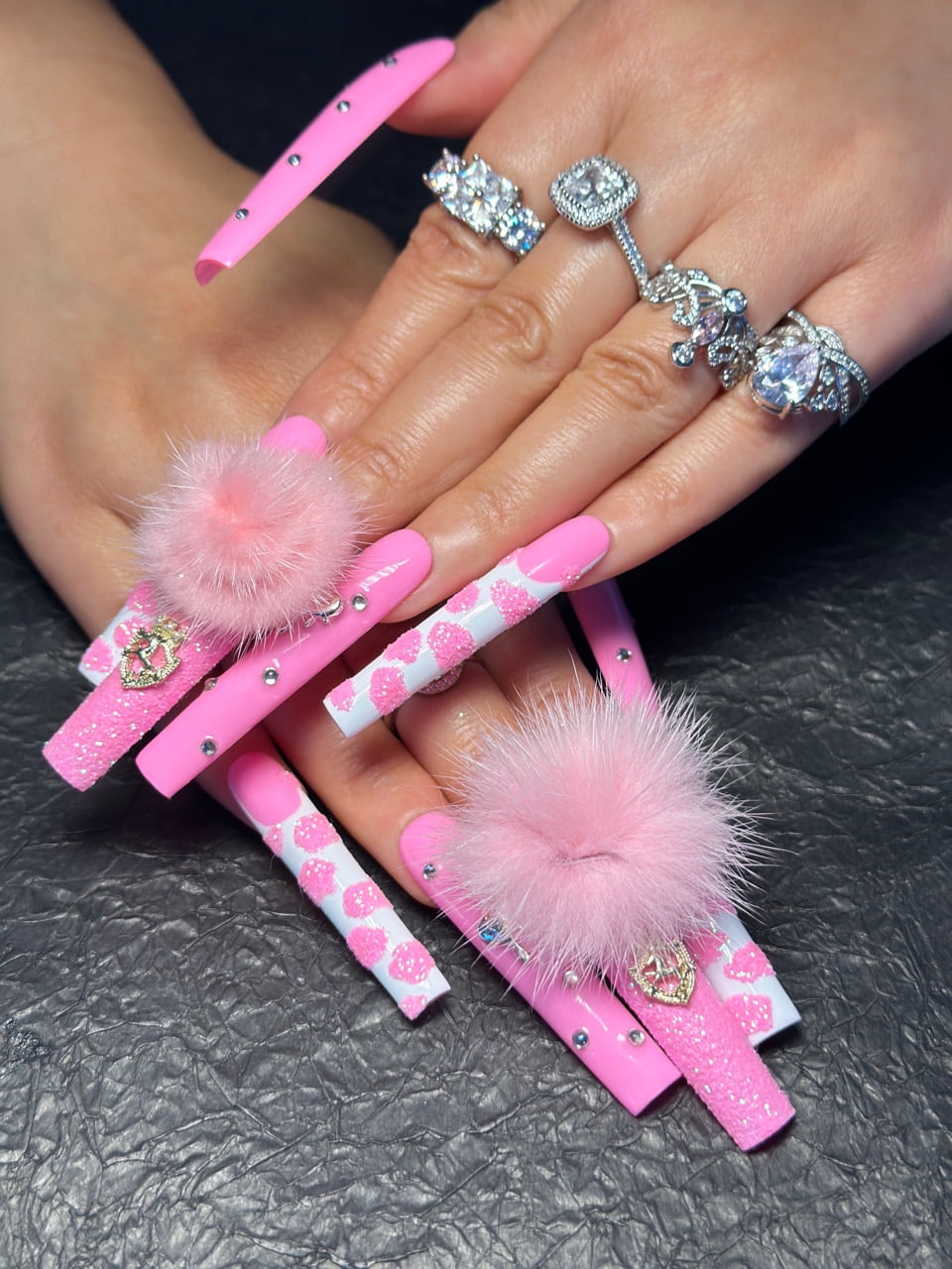 10Pcs Pink Luxury 3D Acrylic Press-On Nails Handmade Reusable False Nails