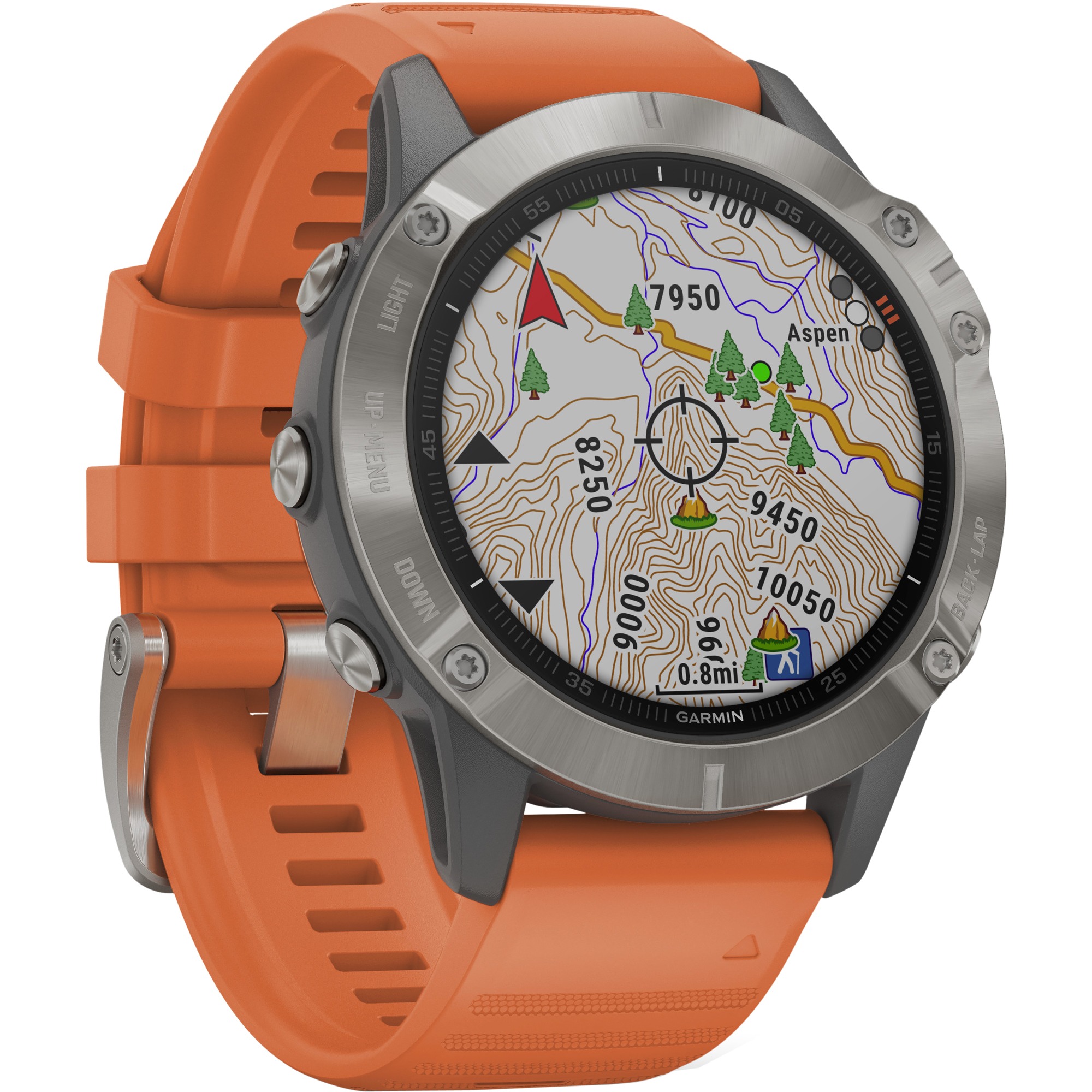 Garmin fēnix® 6 - Pro and Sapphire Editions - Titanium with Ember Orange Band - image 2 of 11