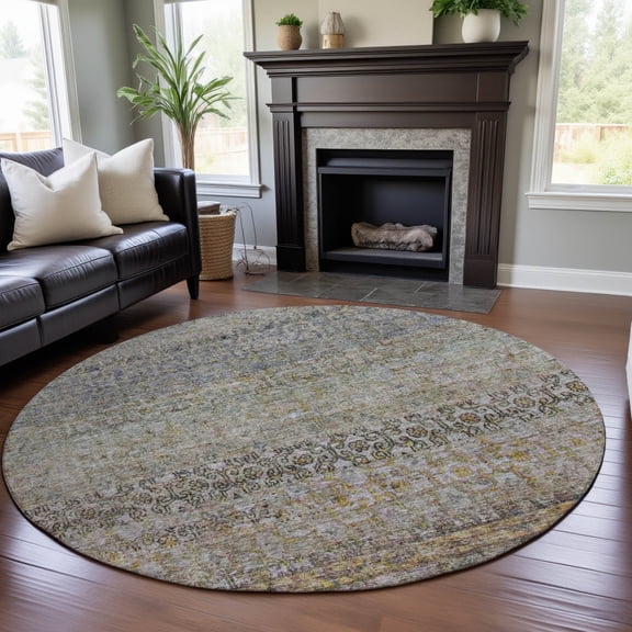 Addison Rugs Mayfield Premium Machine Washable Traditional Global Seafoam Round Rug, 8' x 8'