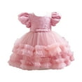 thumbnail image 2 of NAISIBABY Girls Princess Dress, Bubble Sleeve Floral Bow Sequin Mesh Wedding Birthday Party Dress Pink 3T, 2 of 5