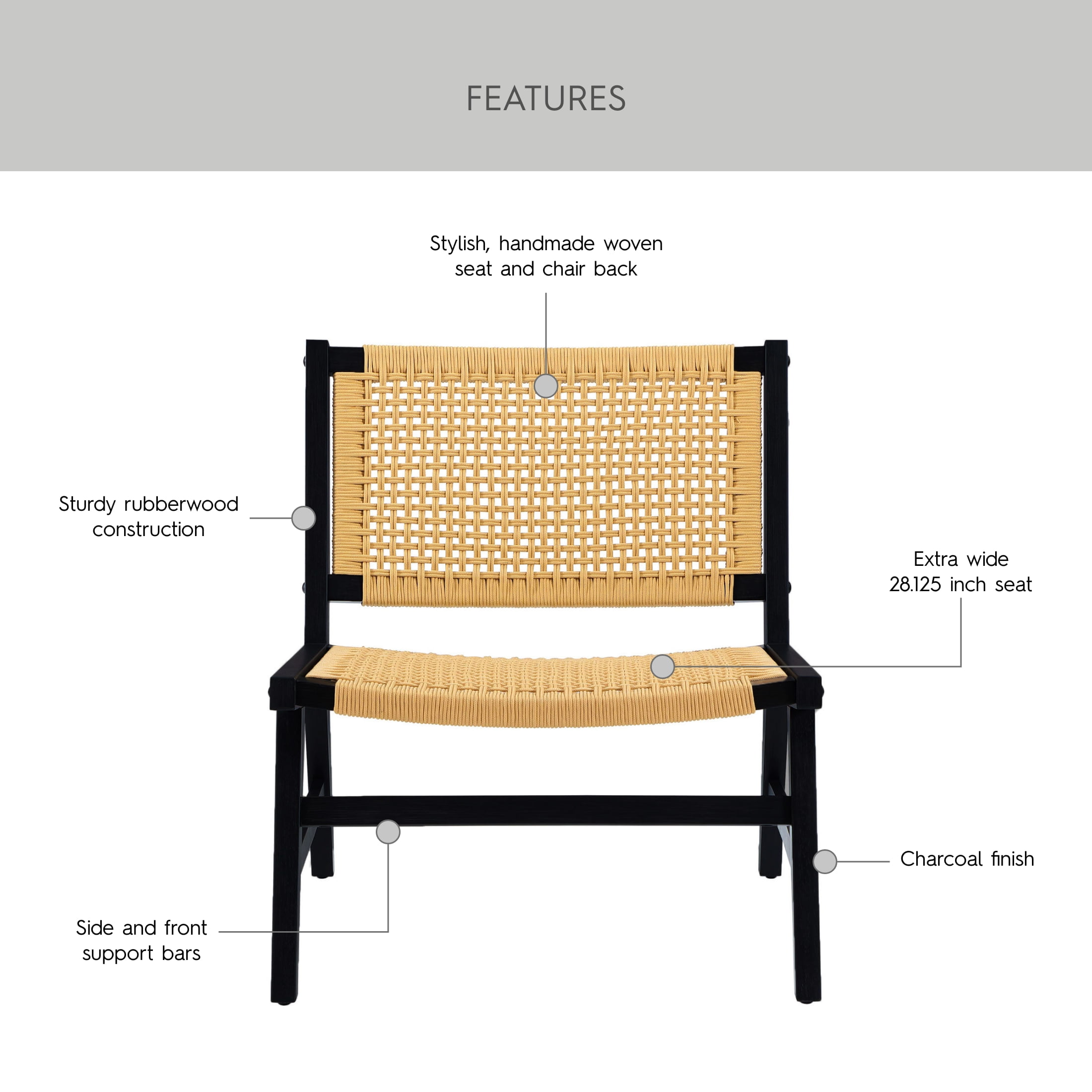 Better Homes & Gardens Vista Woven Accent Chair, Charcoal Finish