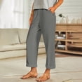 thumbnail image 2 of SYMOID Womens Cotton Linen Capris Relaxed Fit Pull-On Pants Elastic Waist Casual Cropped Ankle Length Summer Trousers with Pockets Gray,Size S, 2 of 9