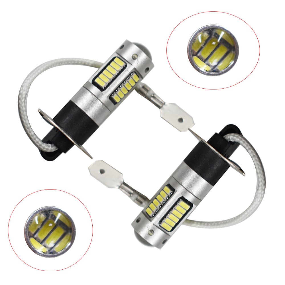 2Pcs H3 LED Fog Light Bulbs 30SMD 4014 6000K 800LM