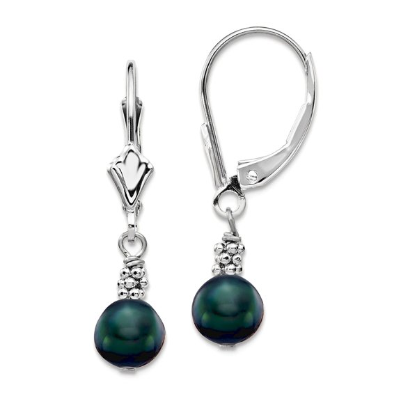 14K White Gold Polished Grey Freshwater Cultured Pearl Leverback Earrings 30x6mm Wide Dangle Earring for Women