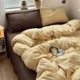 thumbnail image 6 of NAYOROOM Brown Stripes Yellow Duvet Cover King Set, 3-Piece Retro Vertical Ticking Stripes Soft Comforter Cover, 6 of 10