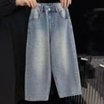 thumbnail image 6 of LEKWK Girls Jeans Wide Leg Rhinestone Beaded Denim Elastic Waist Casual Daily Party Back to School Kids Denim Clothing Pants Outfits, 6 of 7
