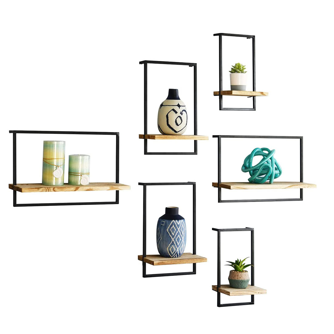 Modern Floating Shelves, Metal Frame Rustic Wood Shelves, Home Decor