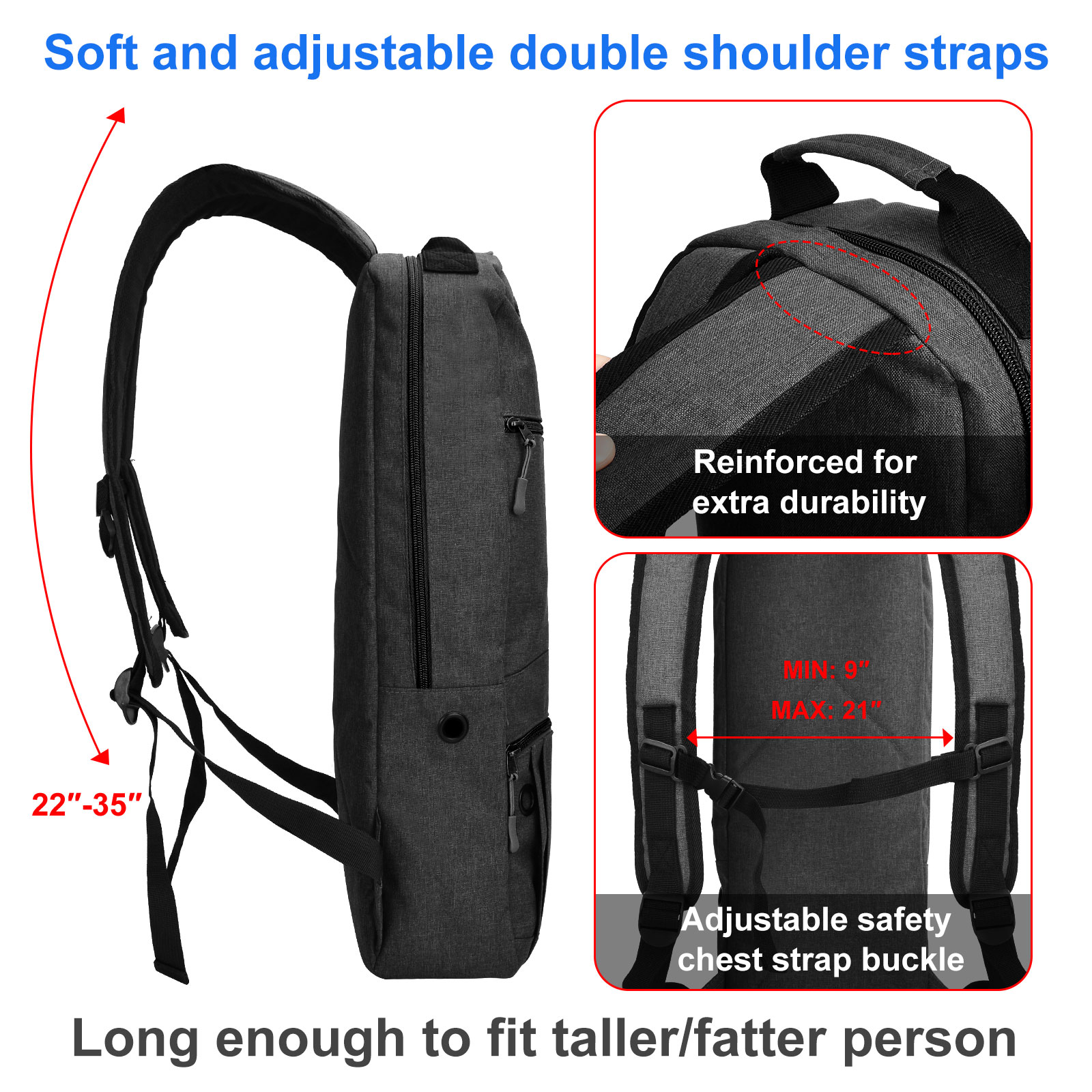 Oxygen Tank Backpack Size D, Portable Oxygen Backpack for D/M15 JD/M22 Cylinder Bag O2 Tank Carrier Holder for Travel (Black)