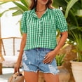 thumbnail image 2 of Gingham Lantern Sleeve T Shirt Womens Ruffle Trim V Neck Summer Blouse Cute Chic Casual Work Tops Shirts 2026, 2 of 8
