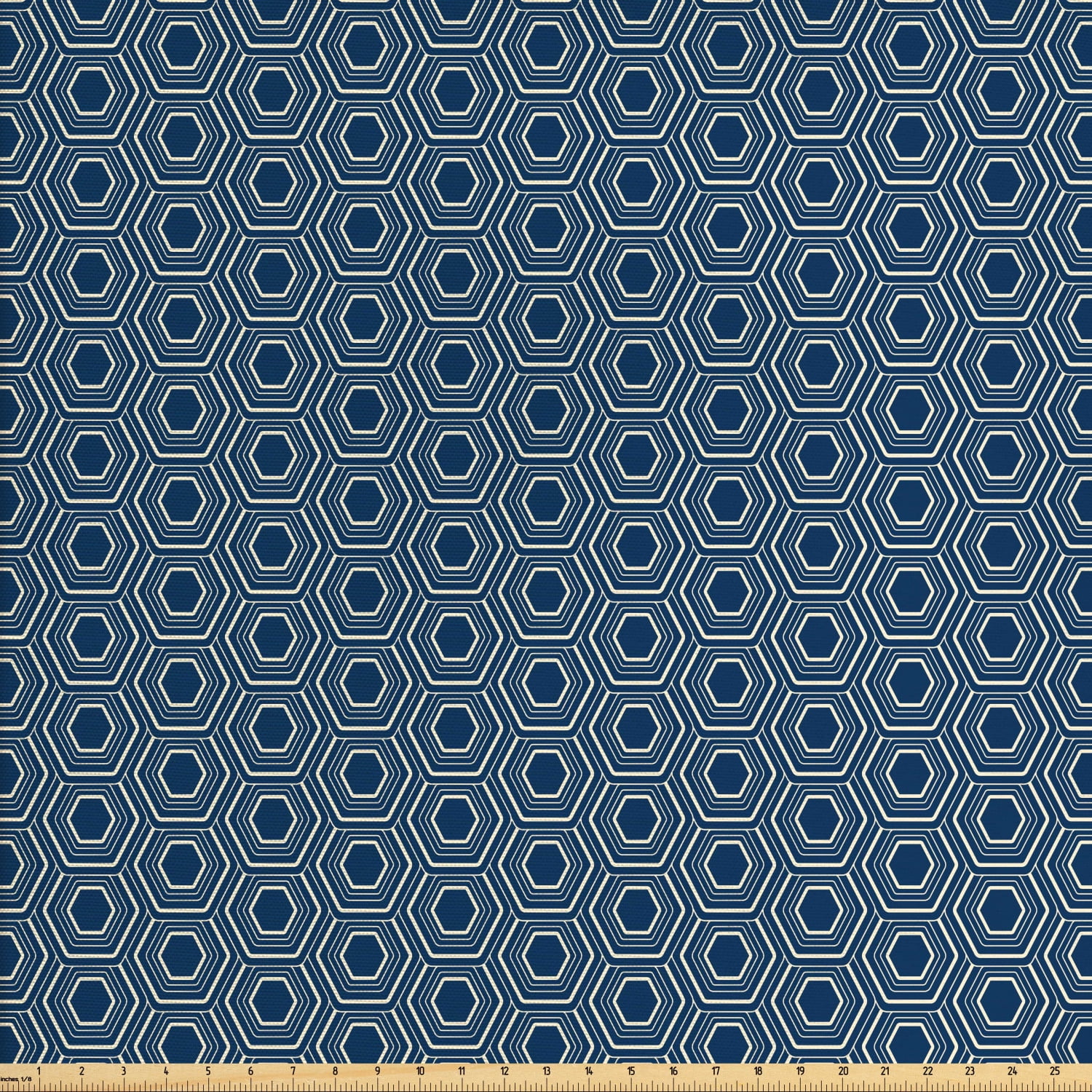 Geometric Upholstery Fabric by the Yard, Continuing Print of Concentric Hexagons Ornamental