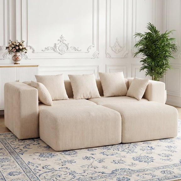 ROOMARK 117.2" L Shaped Sofa Modular, Corduroy Cloud Couches with Deep Seats &High-Back, Upholstered Couches for Living Room Bedroom with Chaise, No Assembly Required