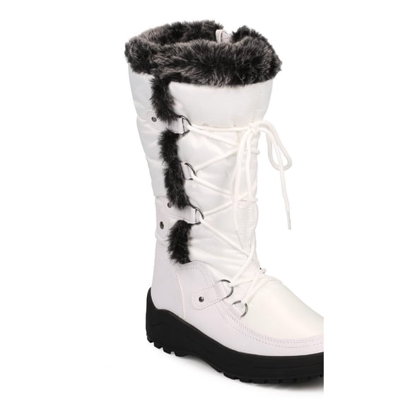 Nature Breeze DF72 Women Nylon Fur Trimmed Quilted Lace Up Winter Boot